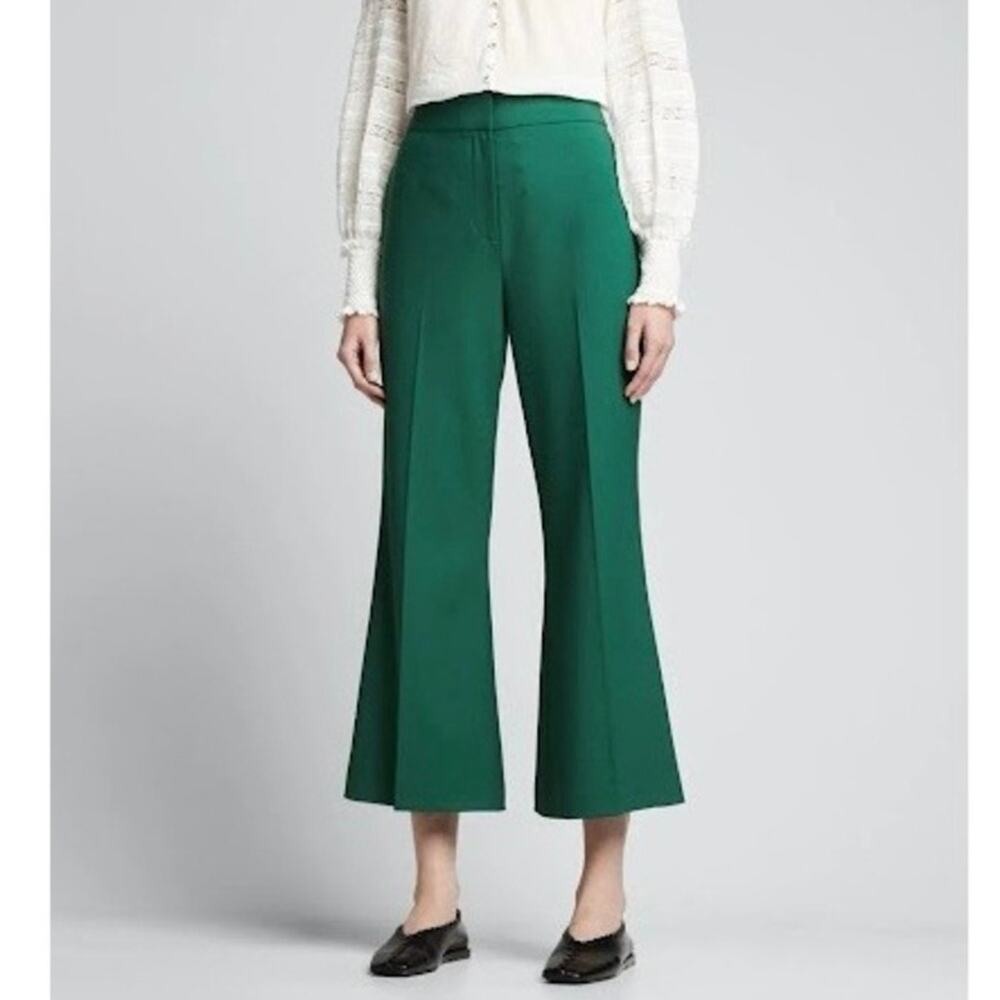 Rebecca Taylor Wool Pants High Rise Kick Flare Green Trousers Size 2